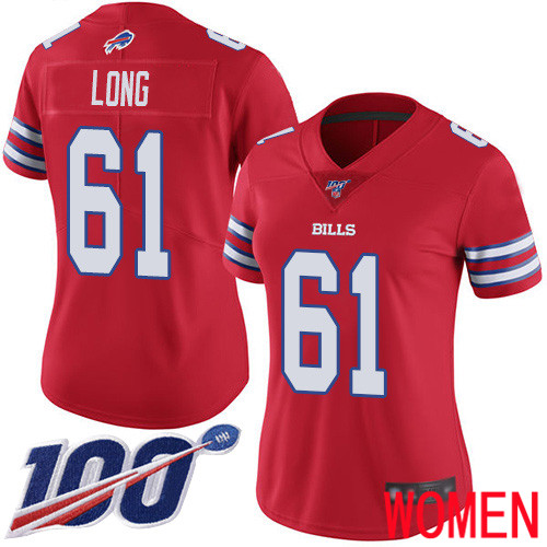 Women Buffalo Bills #61 Spencer Long Limited Red Rush Vapor Untouchable 100th Season NFL Jersey->women nfl jersey->Women Jersey